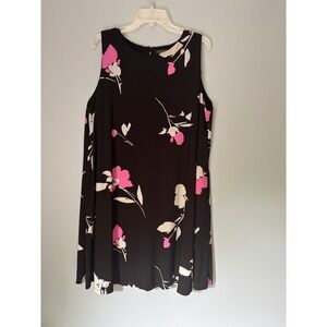 Vintage Y2K Lauren Ralph Lauren Black Pink Floral Sleeveless Dress 16W Stretch